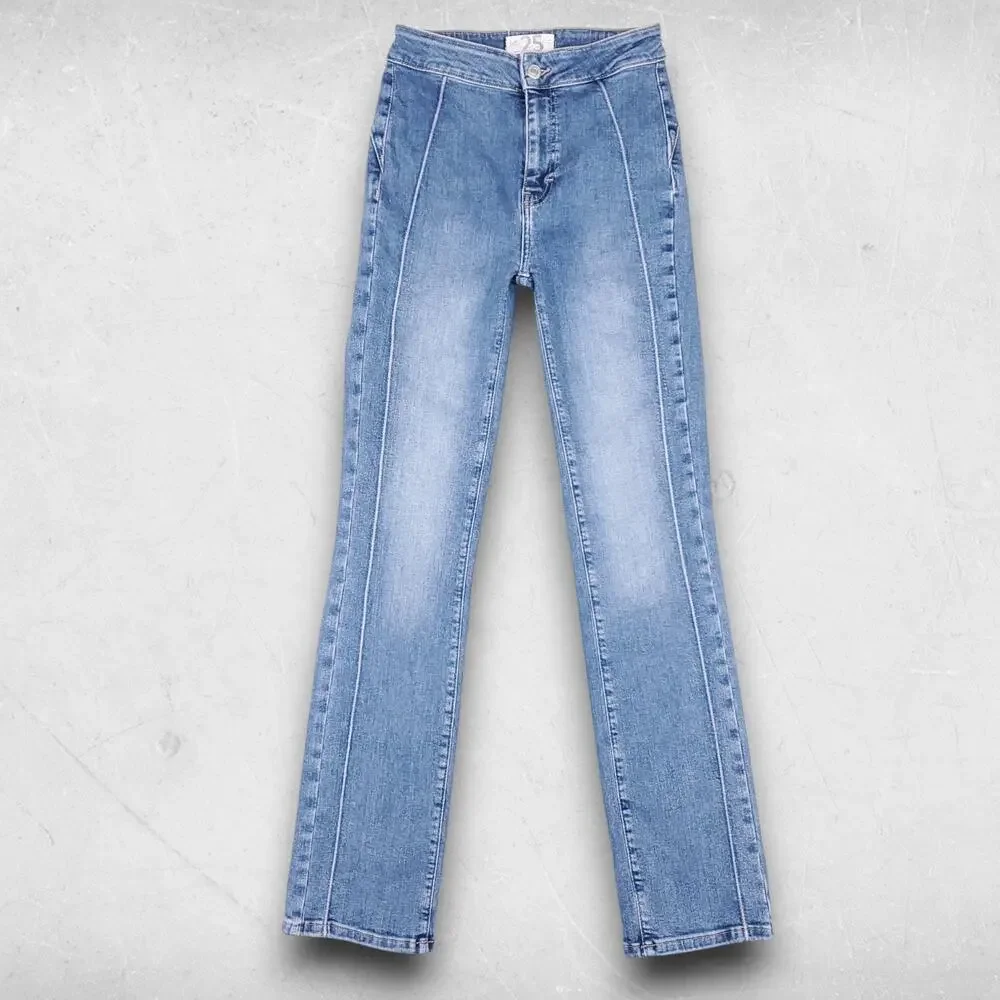 Free People Cross My Heart Jeans Women 25 Blue Slim Straight Boho Sustainable